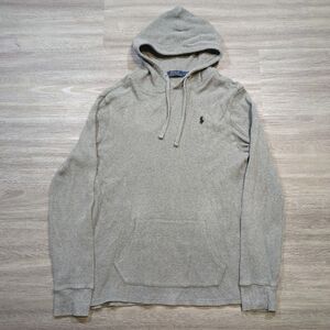 Polo Ralph Lauren Waffle Knit Hoodie Men's Medium Thermal Grey Pullover Pony